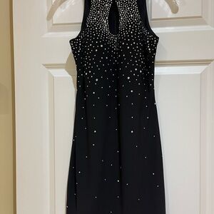 Black Sleeveless Dress with rhinestone Accents